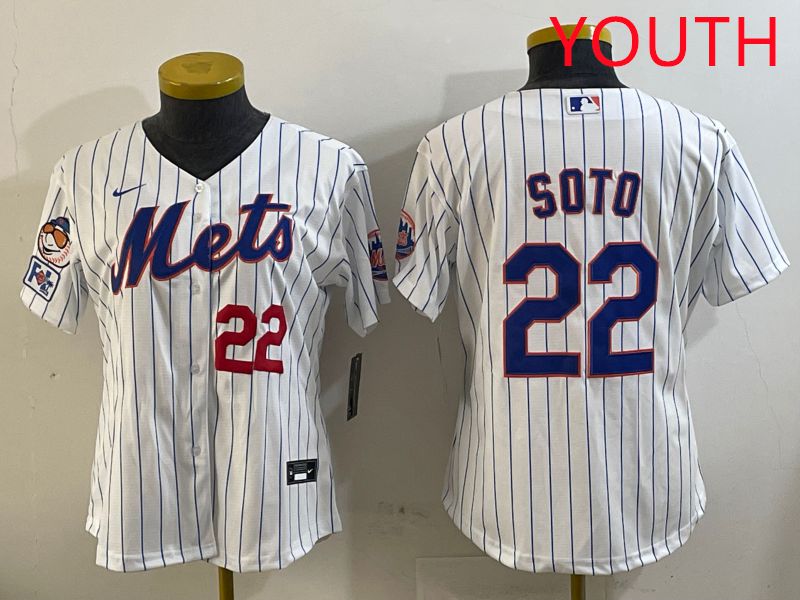 Youth New York Mets #22 Soto White Stirpe Game 2025 Nike MLB Jersey style 6->youth mlb jersey->Youth Jersey